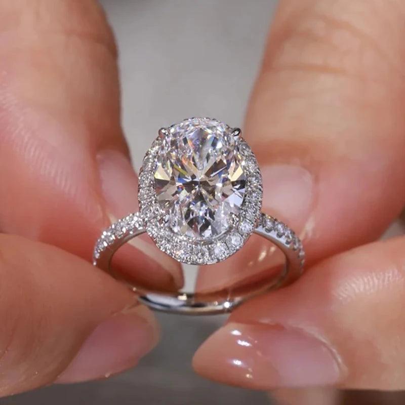 Amazing 1-5Carat Oval Cut Moissanite Diamod Rings, Silver GRA Certified Halo Promise Wedding Engagement Jewellery