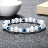 Blue Evil Eye Beaded Charm Bracelets - Natural Cat Eye Stone Opal Adjustable Lucky Yoga Jewellery - The Jewellery Supermarket