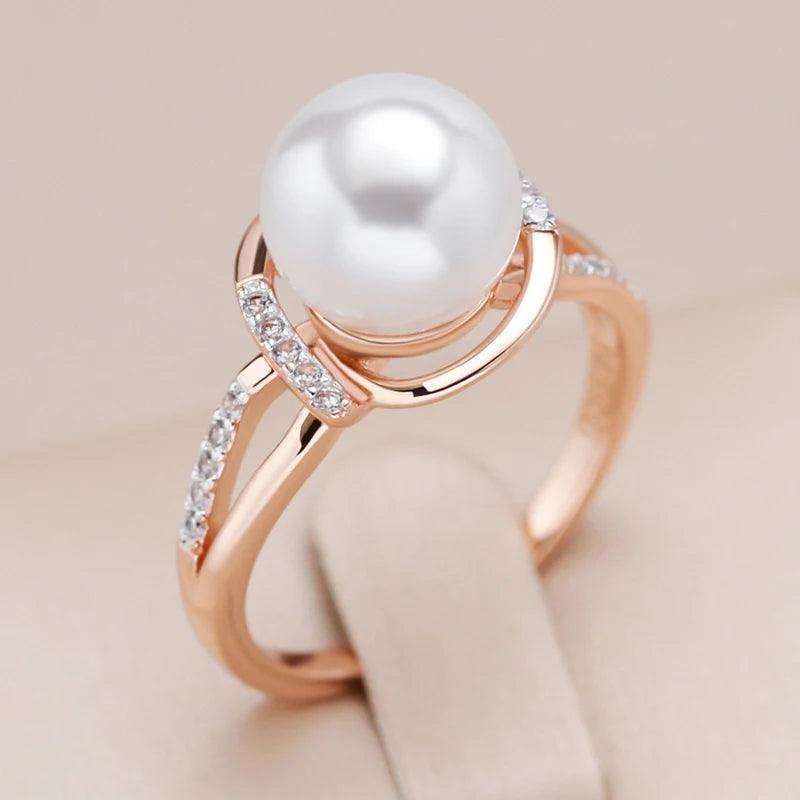 Latest Fashion Geometry 14K Filled Rose Gold and Silver AAA Zircon Pearl Ring for Women Boho Ethnic Jewellery