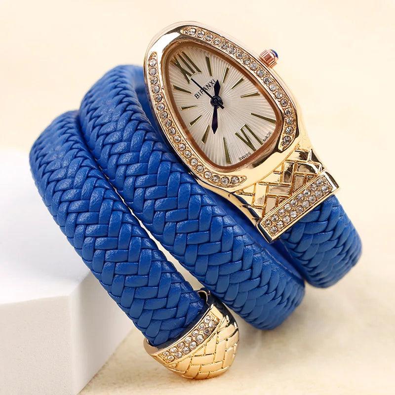 Unique Snake Shape AAA Luxury Fashion Quartz Watches Women's Zircon Diamonds Bling Gold Colour Ladies Watches
