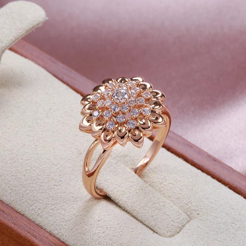 Unusual Vintage Style Flower Big Ring  Filled 14K Rose Gold AAA Zircon Diamonds Fashion Creative  Jewellery Ring