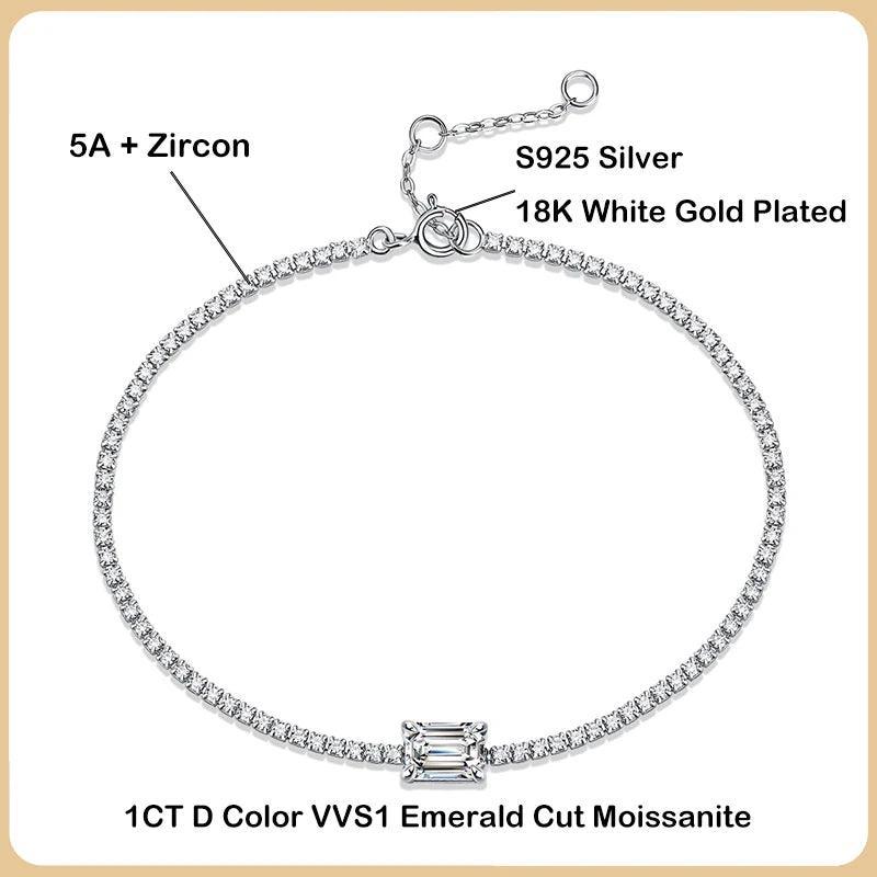 Amazing New In 1ct Emerald Cut Moissanite Diamond Link Bracelet for Women - Fine Jewellery with Real Sterling Silver - The Jewellery Supermarket