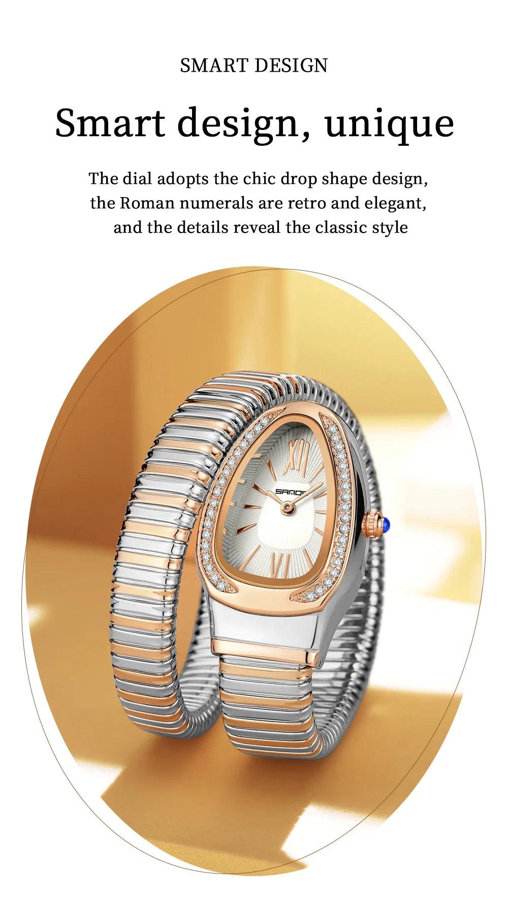 New Arrival High-End Snake Shaped Zircon Diamonds Inlaid Women's Retro Lightweight Luxury Quartz Watches