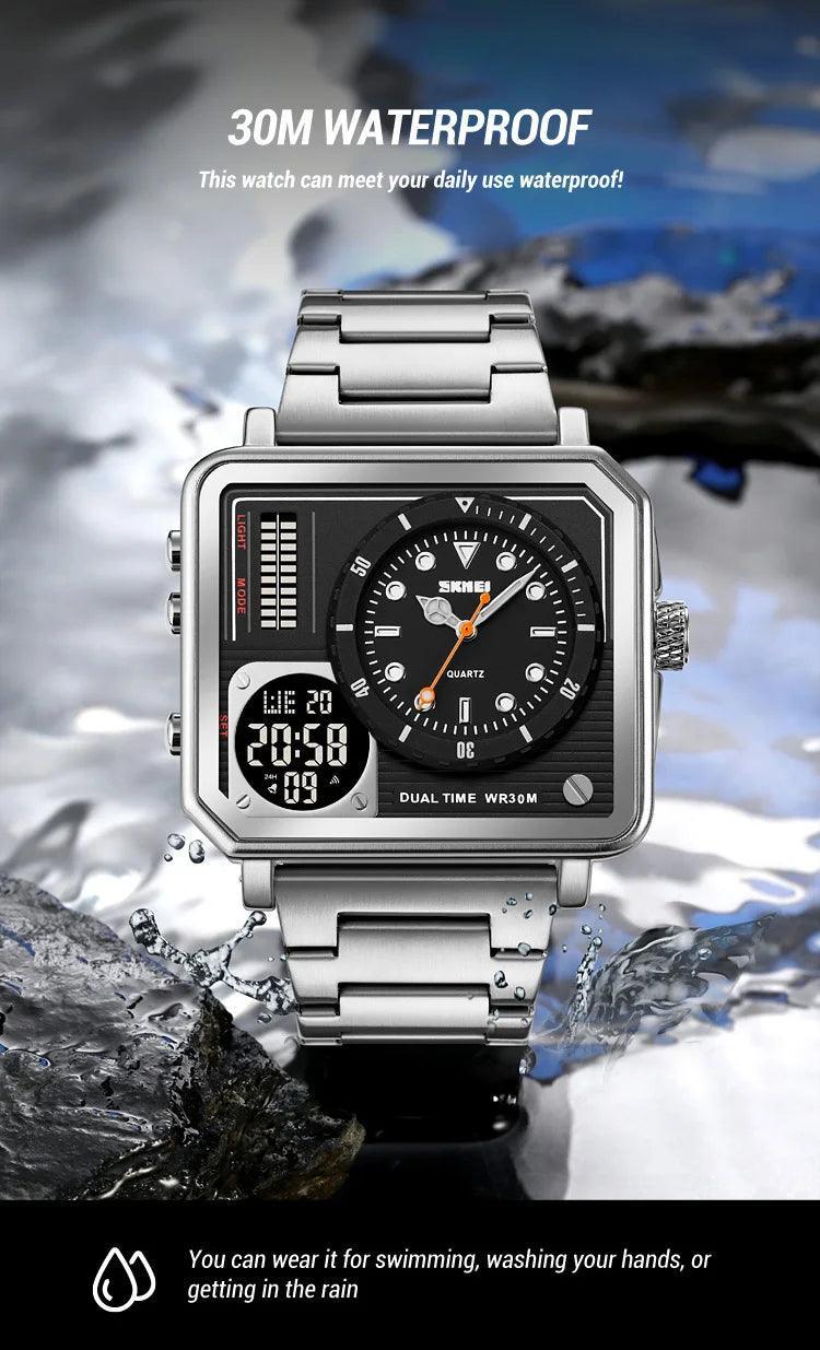 Trendsetter Casual 2 Display Chrono Hipster Waterproof Steel Bracelet Back Light Analog Digital Sport Watches - The Jewellery Supermarket