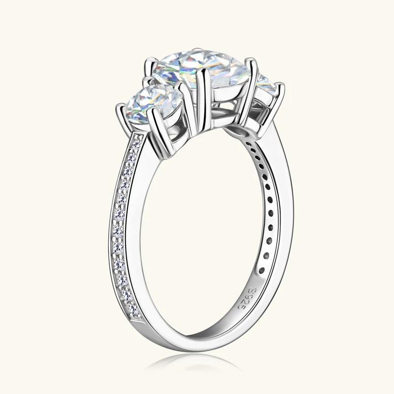 Dazzling 3 Stone 3.5CTTW Cushion & Round Cut Moissanite Diamonds 925 Silver Engagement Wedding Rings For Women