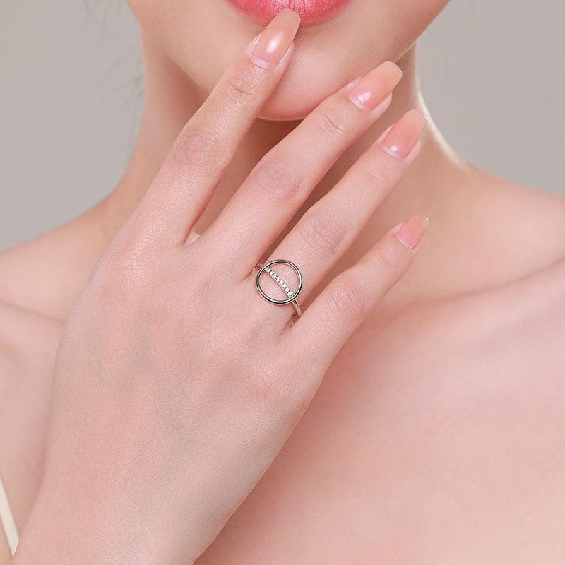 Genuine Silver Round Ring - Dazzling Clear AAAA Simulated Diamonds Simple Geometric Design Fine Jewellery - The Jewellery Supermarket