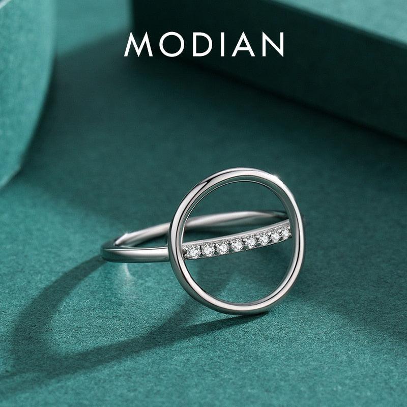 Genuine Silver Round Ring - Dazzling Clear AAAA Simulated Diamonds Simple Geometric Design Fine Jewellery - The Jewellery Supermarket