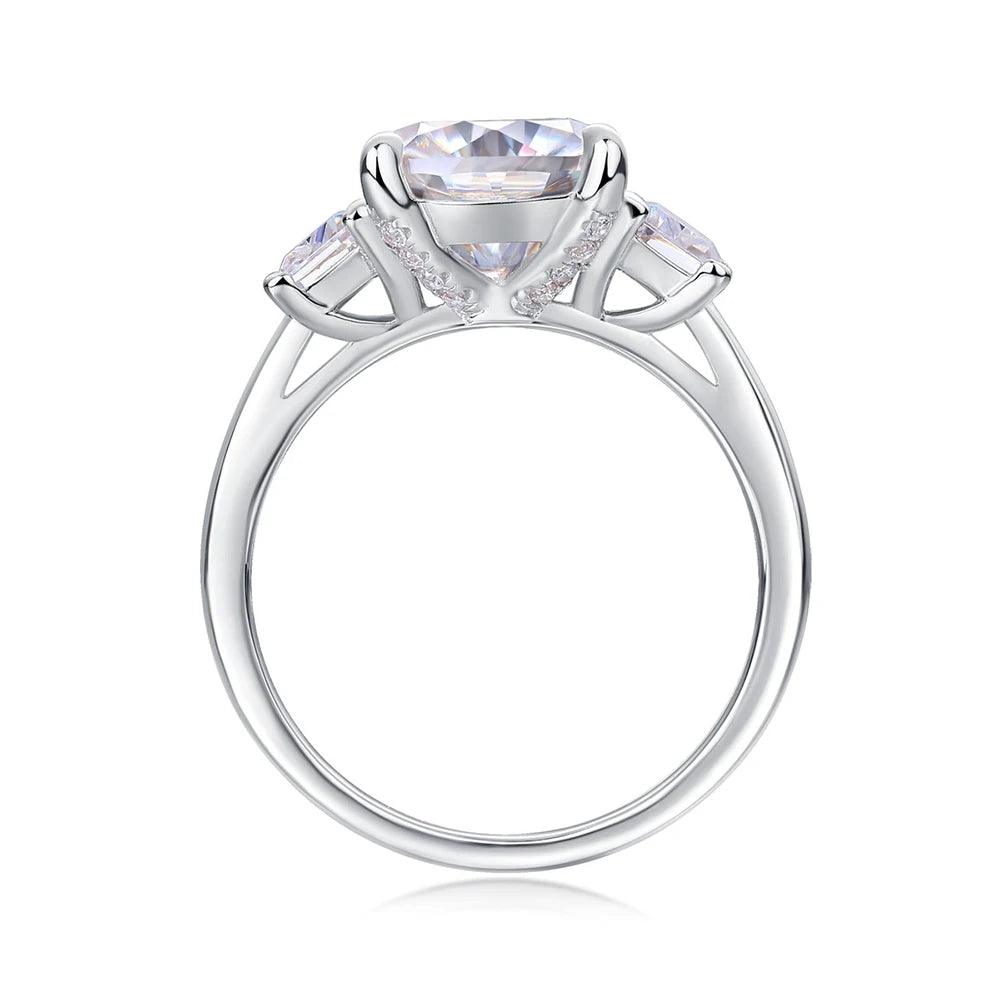 3 Stone 3ct Round Cut Full Moissanite Diamonds Rings for Women White Gold Plated Wedding Sterling Silver Jewellery