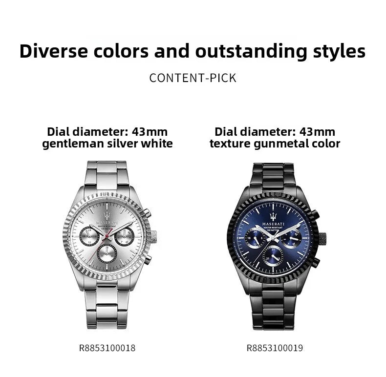 Original Maserati Blue Gold Men's Luxury Gold Fashion Trend Dial European and American Business watch