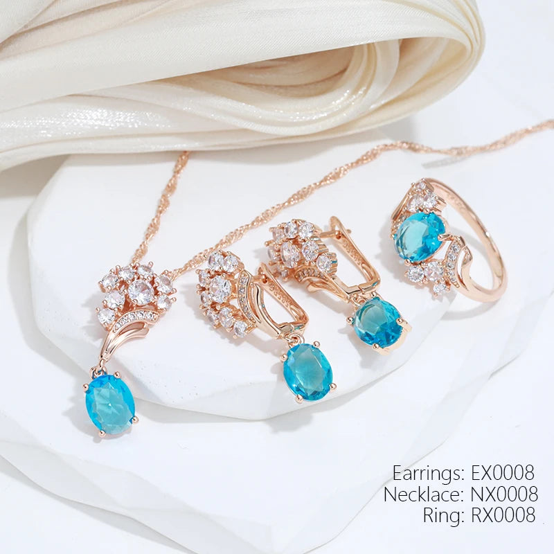 Gorgeous Shiny 14K Filled Rose Gold Blue AAA Zircon Crystals Pendant Necklace For Women - Fine Jewellery