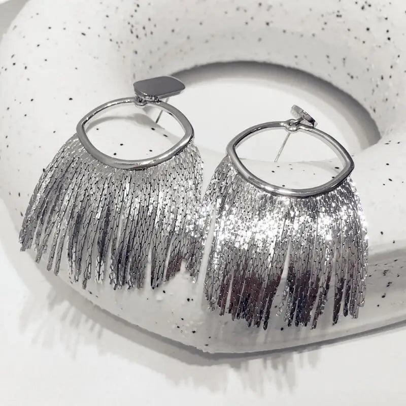 Fashion Statement Long Gold Plated Bling Tassel Earrings For Women and Girls - Stainless Steel Daily Fashion Jewellery - The Jewellery Supermarket