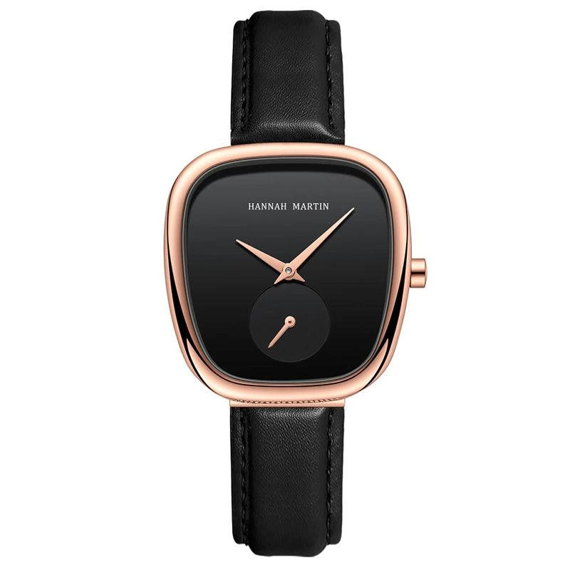 Fashionable Minimalist Style Elegant Ladie's Quartz Wristwatch Wine Barrel Rose Gold or Black Oval Women's Watches