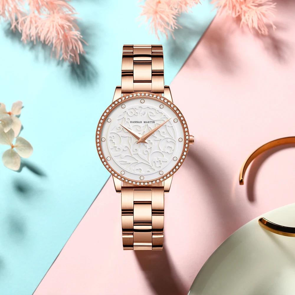 Elegant Top Layer Cowhide or Stainless Steel Strap Luxury Watch Quartz Movement 3ATM Waterproof Ladies Watches