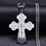 Christian Orthodox Cross Necklace Stainless Steel Jesus Religious Prayer Russian Chain Necklaces - The Jewellery Supermarket