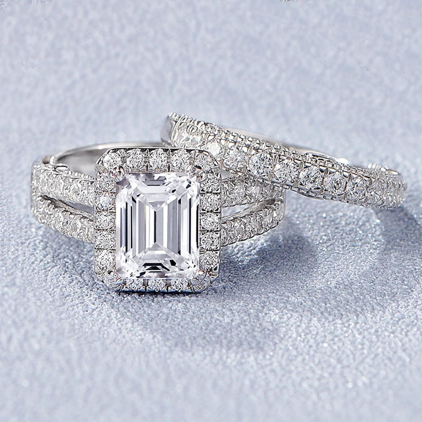 Amazing Marquise or Emerald Cut AAAAA Quality High Carbon Lab Created Diamond Luxury Ring Sets for Women - The Jewellery Supermarket