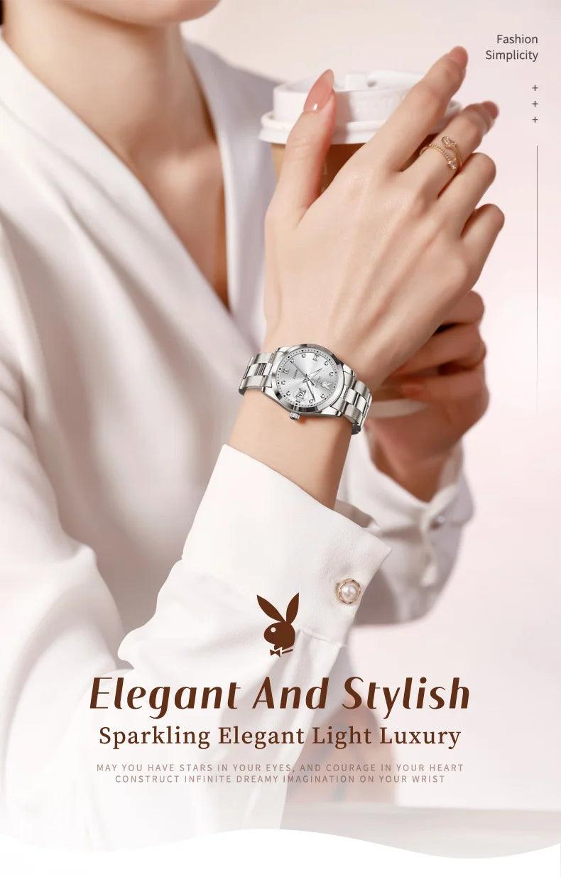 New Original Luxury Women Watch Waterproof Calendar Luminous Stainless Steel Elegant Fashion Quartz Wristwatches
