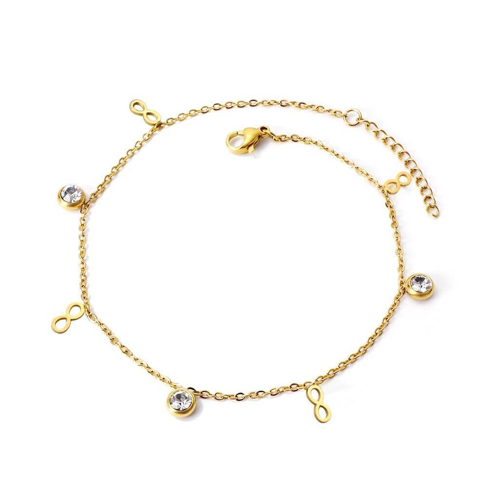 Dainty Gold Colour Stainless Steel Charm Bracelets - Crystal Evil Eyes Tree of Life Hamsa Hand Elephant Chain - The Jewellery Supermarket