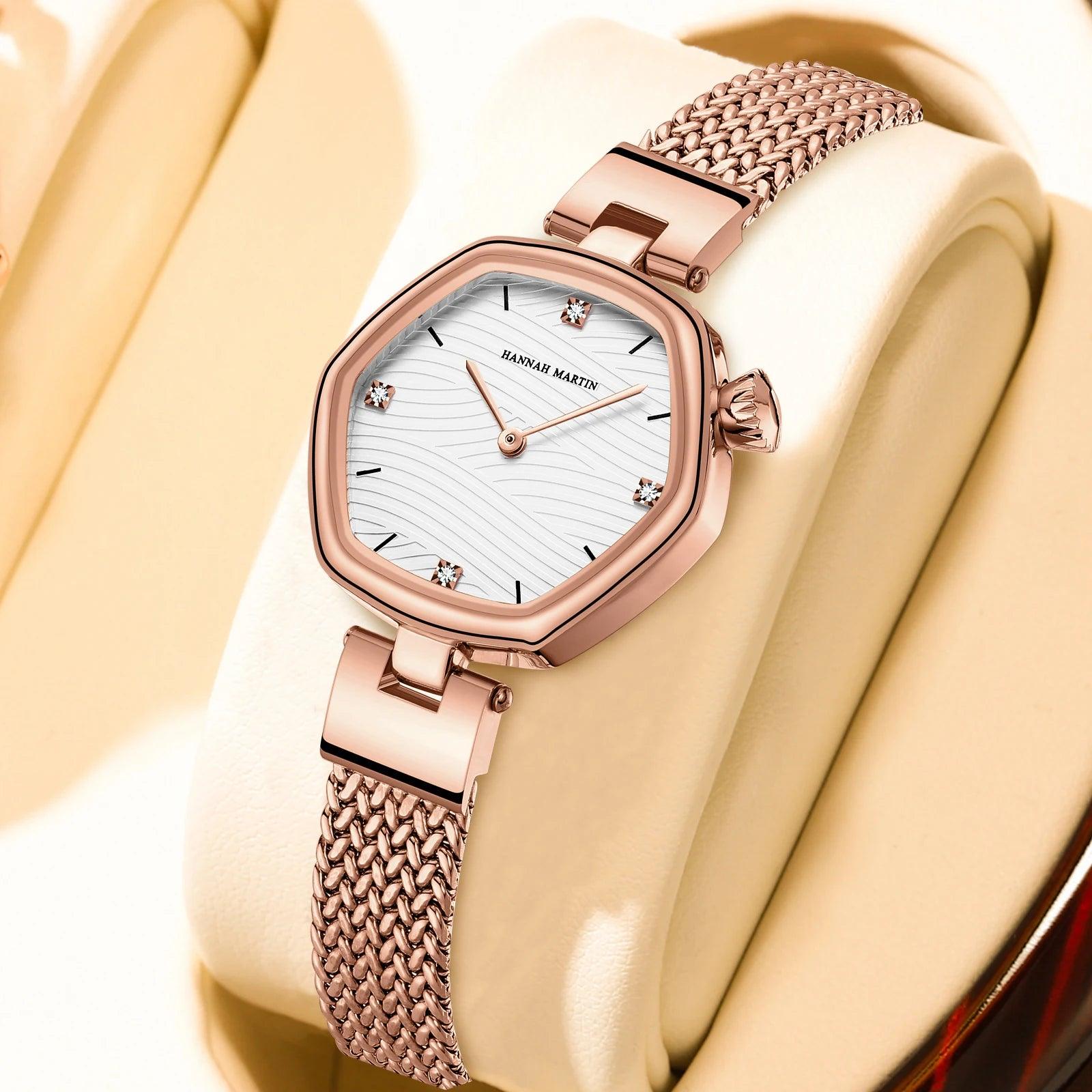 Top Brand Elegant Stainless Steel Mesh With White Rose Gold Tone Original Quartz Movement Luxury Watches