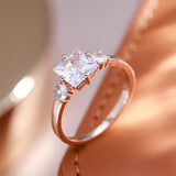 Dazzling Square AAA Zircon Crystals 14K Rolled Rose Gold Ring for Women - High Quality Daily Fine Jewellery