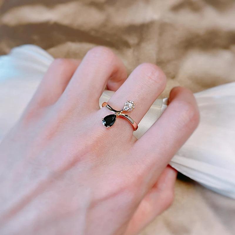 New Style Fashion Rolled 14K Rose Gold With Black AAA Zircon Crystal Ring - High Quality Daily Fine Jewellery