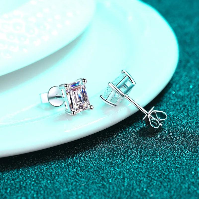 Classic 0.5-2CT Emerald Cut Rectangle Moissanite Diamonds Earrings - Sterling Silver Fine Jewellery For Men and Women - The Jewellery Supermarket