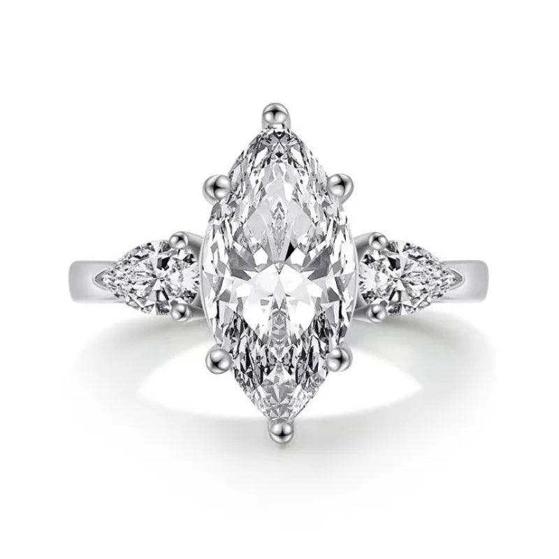 3 Stone 3 Carat D Colour Marquise Cut Moissanite Diamond Ring S925 Silver Wedding Engagement Certified Jewellery