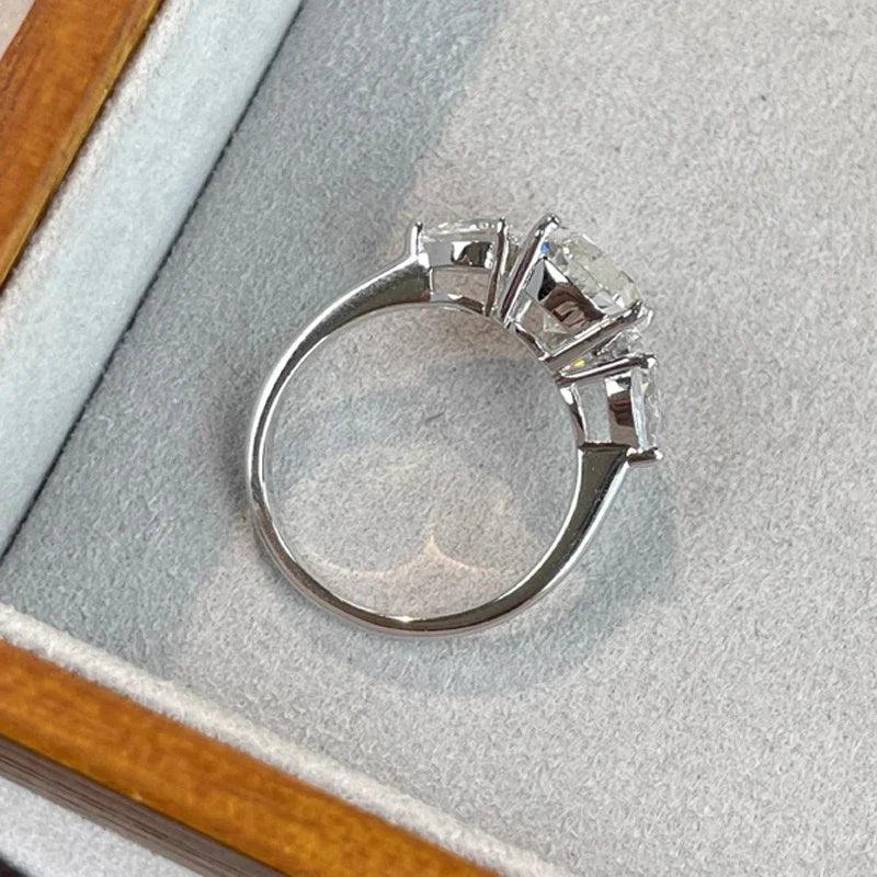 Amazing 3 Stone 18KGP  Pear Cut Water Drop 3ct Moissanite Ring S925 Silver Eternity Rings Certified Fine Jewellery