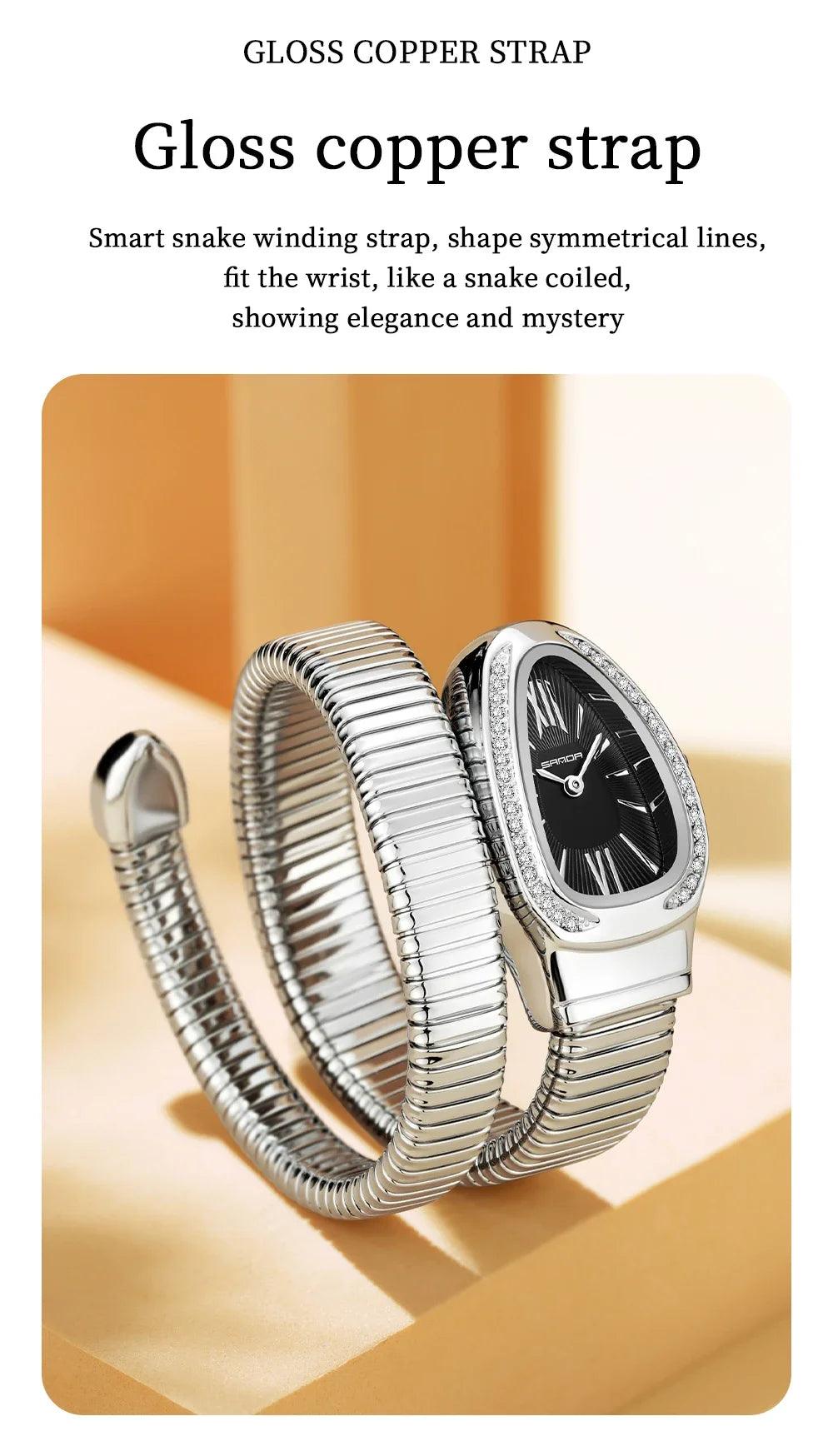 New Arrival High-End Snake Shaped Zircon Diamonds Inlaid Women's Retro Lightweight Luxury Quartz Watches