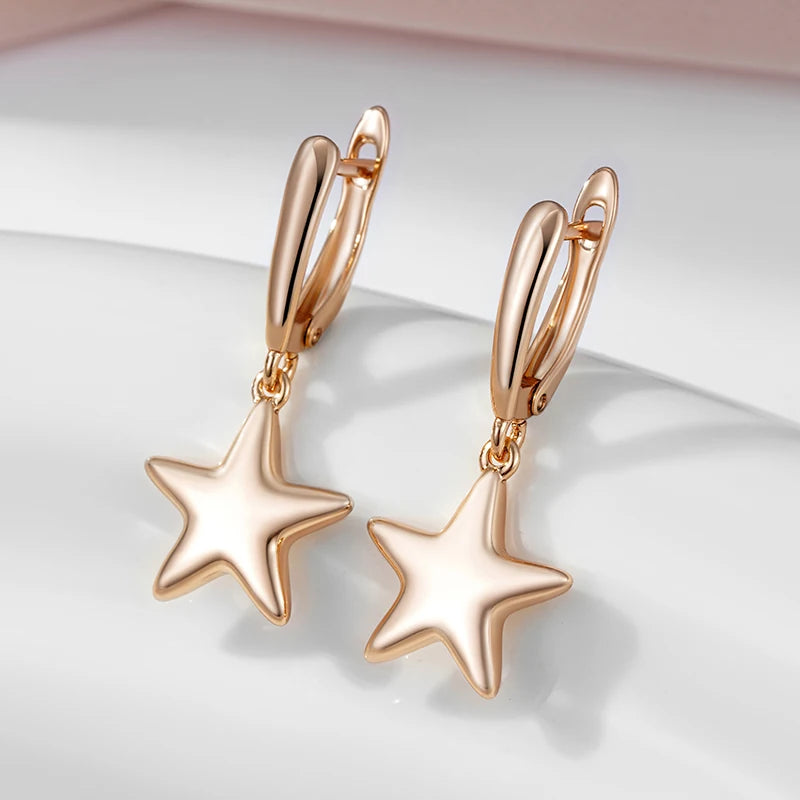 Glossy Stars Filled Rose Gold of 14-Karat Purity Dangle Earrings For Women - Luxury Jewellery Long Earrings