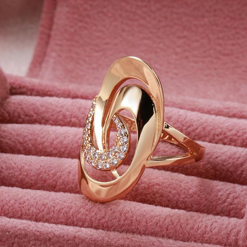 Unusual Rolled 14K Rose Gold Minimalist Geometry AAA Zircon Diamonds Rings - Fine Fashion Jewellery