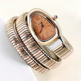 Latest Fashion Snake Design Luxury Gold Colour Stainless Steel Quartz Watches for Women Waterproof Elegant Jewellery