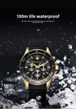 Amazing Gold Maserati Men's Watch Sports Leisure Luxury Europe and America Large Dial Black Silicone StrWatch.