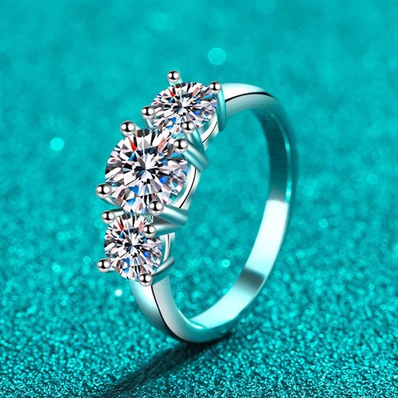 Superb Full D Colour Moissanite Diamonds Sterling Silver Rings 3-Stone Proposal Engagement Wedding Rings Jewellery