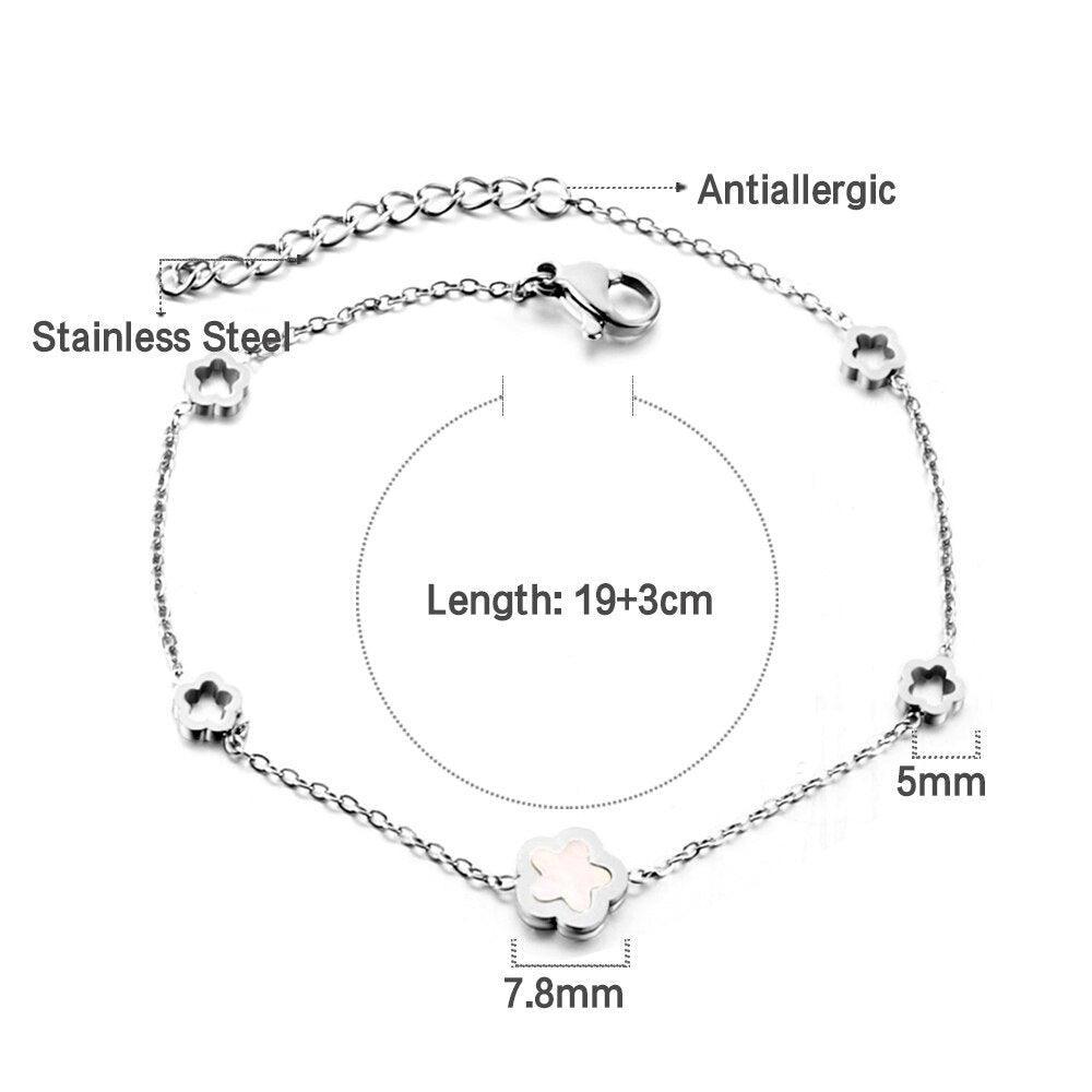 Elegant White Shell Charm Bracelet For Women - Hollow Flower Chain Stainless Steel Luxury Jewellery  - The Jewellery Supermarket