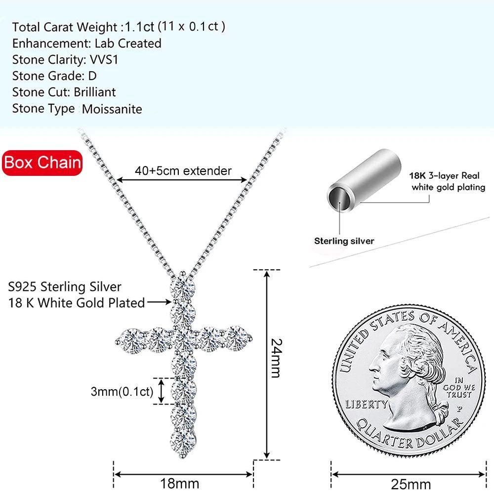 Stunning D Colour VVS1 5mm 5.5ct Cross Necklace with Moissanite Diamonds - Silver Fine Christian Jewellery - The Jewellery Supermarket