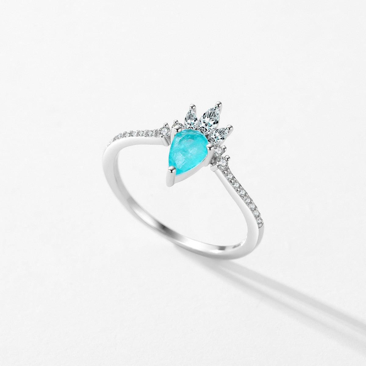 Fashion Silver Crown Paraiba Tourmaline and AAAA Simulated Diamonds Ring - Luxury Fine Jewellery - The Jewellery Supermarket