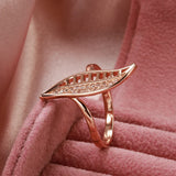 Luxury Leaf Shape Wax Inlay Rolled 14K Rose Gold AAA Zircon Diamonds Ring - Party Fashion Daily Jewellery