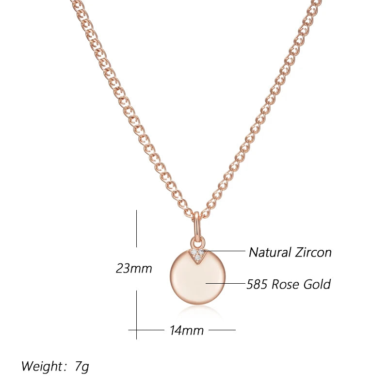 Charming Rolled Rose Gold of 14-Karat Purity AAA Zircon Diamonds Round Coin Necklace - Glossy Fine Jewellery