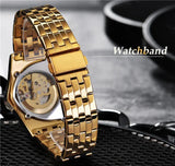 Golden Stainless Steel Waterproof Sport Transparent Triangle Skeleton Mechanical New Mens Wristwatches