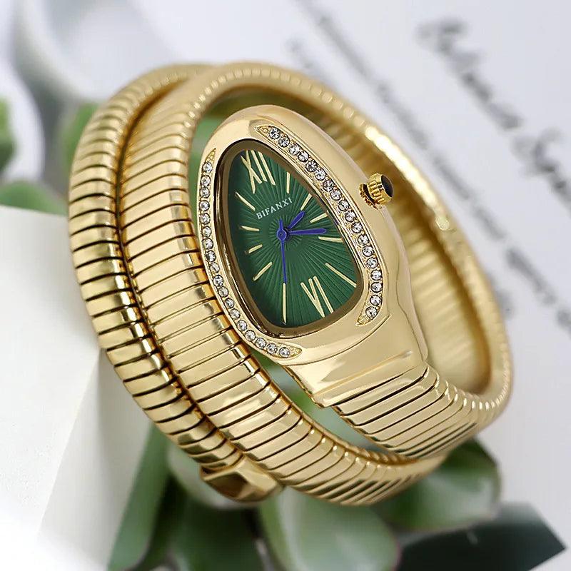 Classic Snake Shape Zircon Diamonds Quartz Watches for Women's Fashionable Elegant High Grade Women's Watches