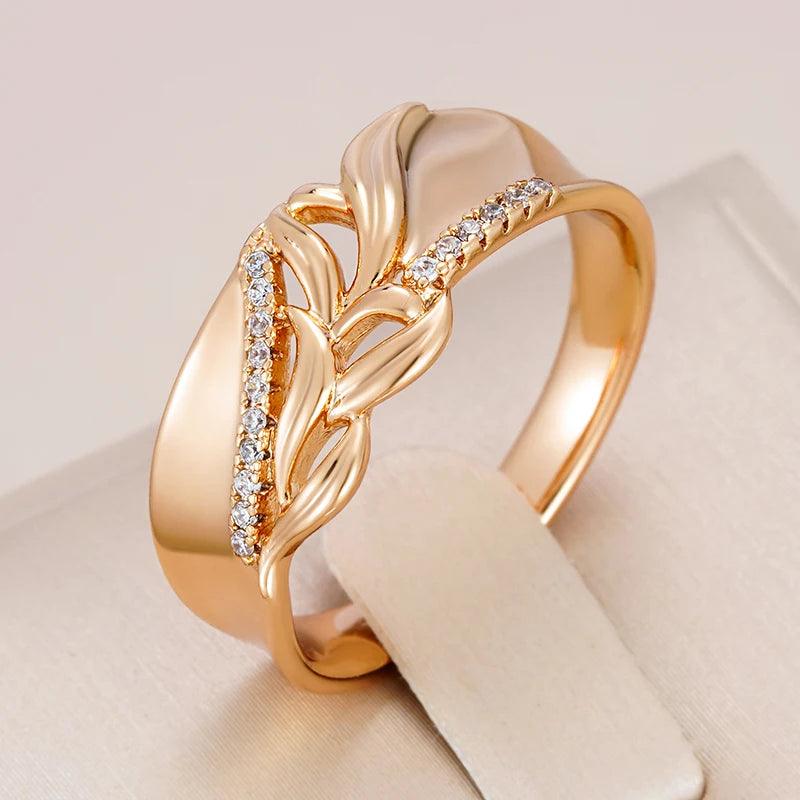 Unique Rolled 14K Rose Gold Fashion Shiny AAA Zircon Diamonds Wide Big Rings - Ethnic Party Retro Jewellery