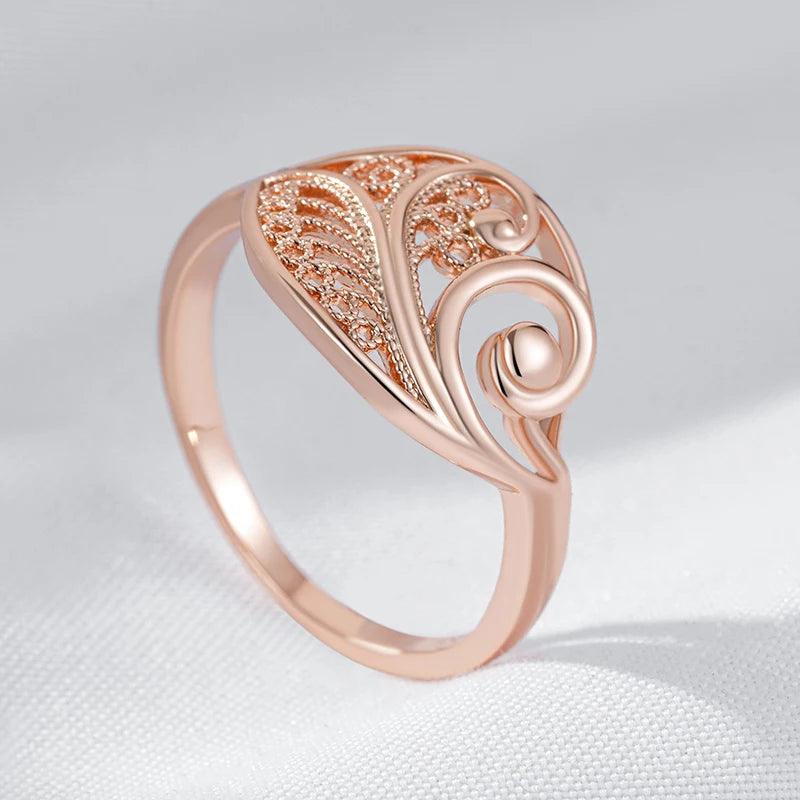 Latest Fashion Glossy 14K Rolled Rose Gold Unusual Hollow Flower Ethnic Design Jewellery Daily Ring For Women