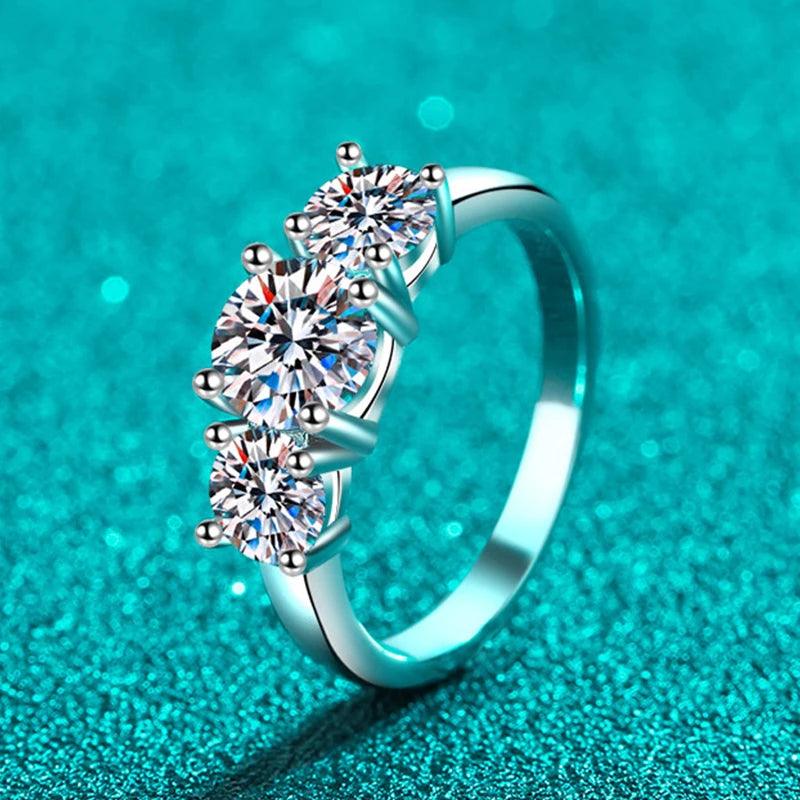 Superb Full D Colour Moissanite Diamonds Sterling Silver Rings 3-Stone Proposal Engagement Wedding Rings Jewellery