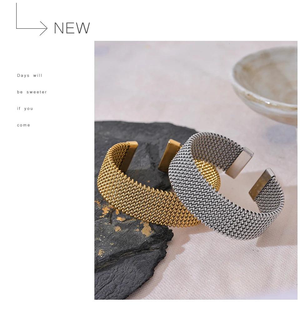 New Waterproof Stainless Steel Metal Wide Open Bracelet Bangle for Women High Quality Statement Daily Jewellery - The Jewellery Supermarket