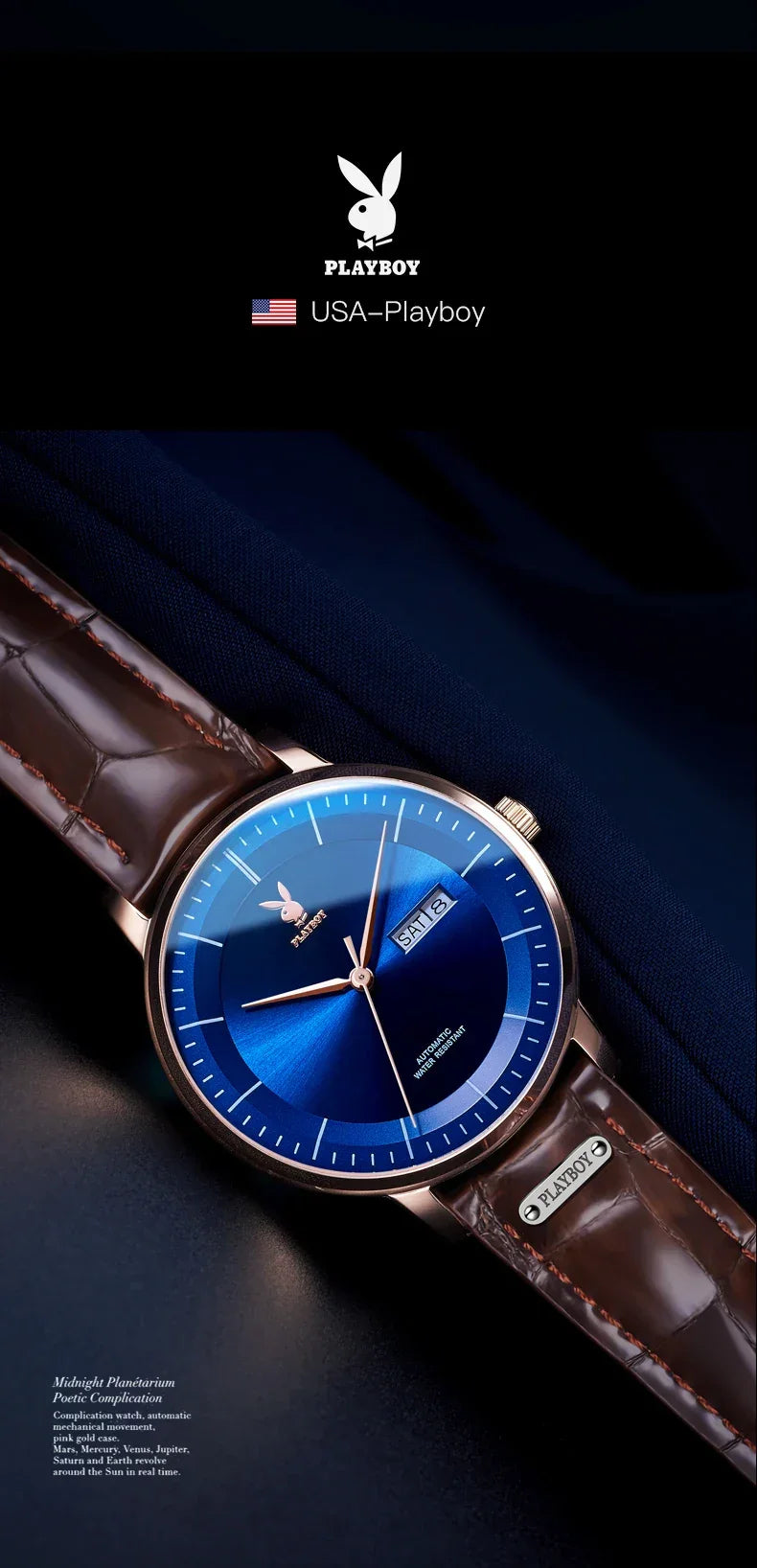 PLAYBOY Casual Simple Automatic Mechanical Men's Watches Original Waterproof Calendar High Quality Watch for Men