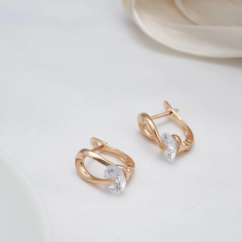 New 14K Rolled Rose Gold Special Inlay Single AAA Zircon Crystal Curve Piercing Earrings, Luxury Jewellery