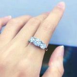Real Round 3 Stone D Colour 2-4ctw Moissanite Diamonds Rings Wedding Engagement Promise Silver Certified Jewellery