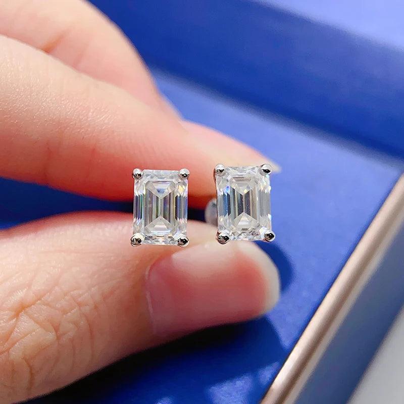Classic 0.5-2CT Emerald Cut Rectangle Moissanite Diamonds Earrings - Sterling Silver Fine Jewellery For Men and Women - The Jewellery Supermarket