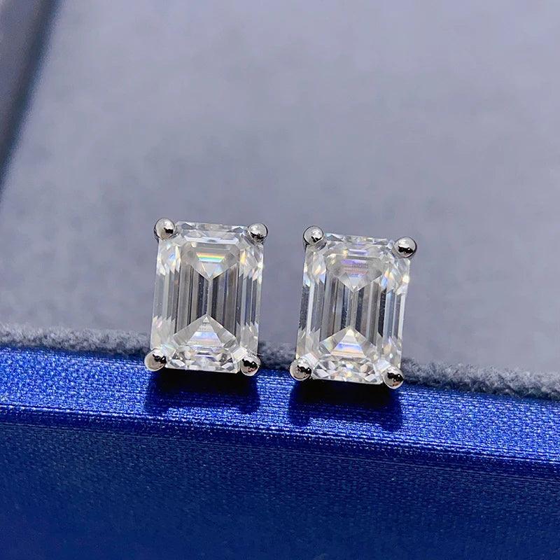 Classic 0.5-2CT Emerald Cut Rectangle Moissanite Diamonds Earrings - Sterling Silver Fine Jewellery For Men and Women - The Jewellery Supermarket
