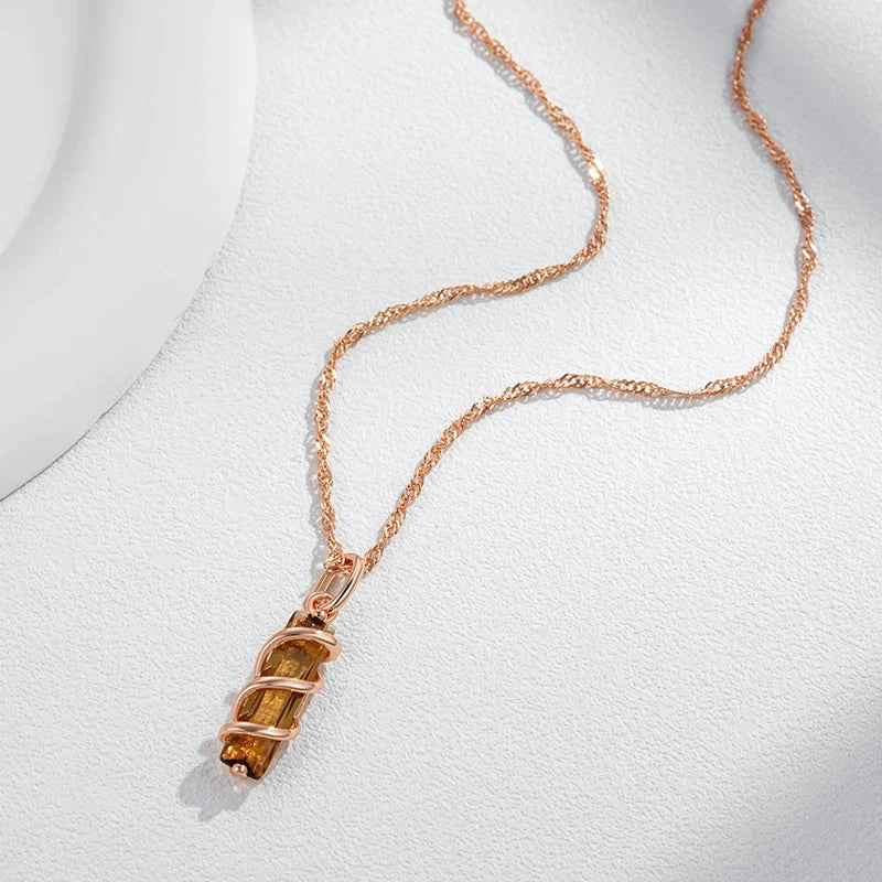 Unique Filled 14K Rose Gold Brown AAA Zircon Crystal Pendant And Necklace For Women - Fashion Jewellery